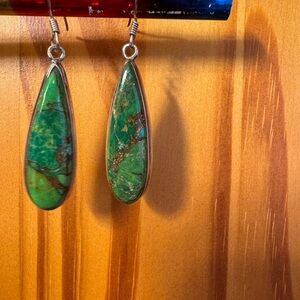 Green copper turquoise silver French wire Earrings